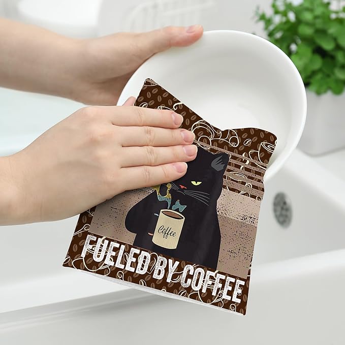 Vintage Cat Kitchen Towels and Dishcloths Sets of 2, Soft Absorbent Retro Coffee Dish Towels for Kitchen Drying, Cute Tea Towels Hand Towels for Kitchen Bathroom Bar Decor,Cat Loves Gifts