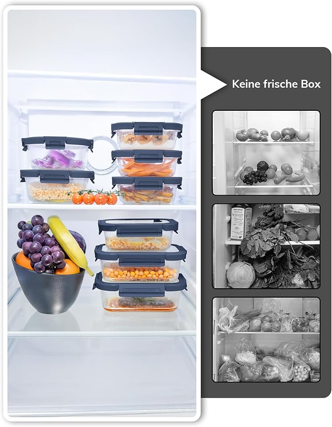 5-Pack Borosilicate Glass Containers with Tempered Lids, 35.2oz/4.4 Cup Airtight Meal Prep Set, Microwave/Freezer Safe (Blue)