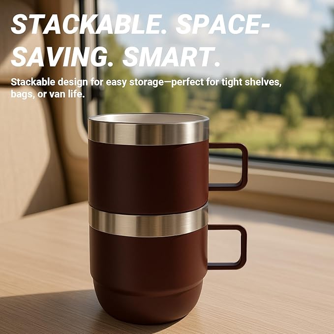 6 oz Espresso/Coffee Mug with Handle, Ceramic-Lined 18/8 Stainless Steel, Double-Wall Vacuum Insulated, Stackable, Dishwasher Safe, Fits Most Espresso Machines (Navy, 2 Pack)