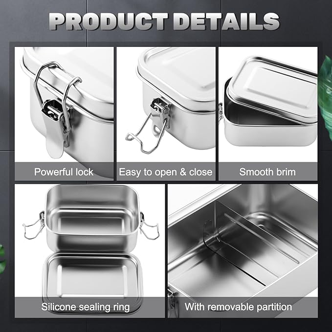 Umigy 4 Pcs Stainless Steel Food Containers 550/850/1400/2400 ml Metal Bento Lunch Box Stainless Steel Food Storage Containers, Lockable Clips to Leak Proof, Reusable Dishwasher Snack Boxes for Work