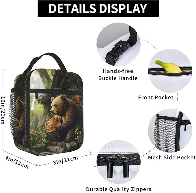 Bear Insulated Lunch Box for Women Men Bear Lunch Bag for Work,Picnic,Travel,Hiking,Beach Polyester