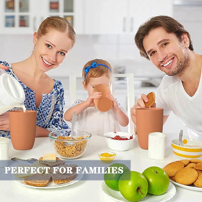 Homienly Plastic Cups Reusable Wheat Straw Cups 8 PCS a Good Alternative Plastic Water Glasses Unbreakable Drinking Cup Reusable Dishwasher Safe Microwave Safe Cups with Orange Color (20 OZ)