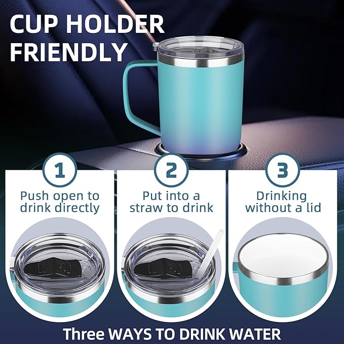 20 oz Insulated Coffee Mug with Ceramic Coating, Stainless Steel Travel Mug Tumbler with Handle Lid and Straw, Double Wall Leak-Proof Coffee Travel Mug Keeps Drink Hot and Cold (Azure Purple)