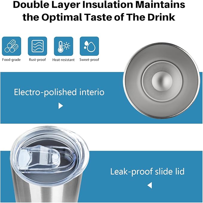 20 oz Skinny Tumblers with Lid and Straw,Stainless Steel Vacuum Insulated Tumbler Cup Double Wall Travel Coffee Mug, Thermal Water Tumbler for Hot and Cold Drinks(Silver,8)