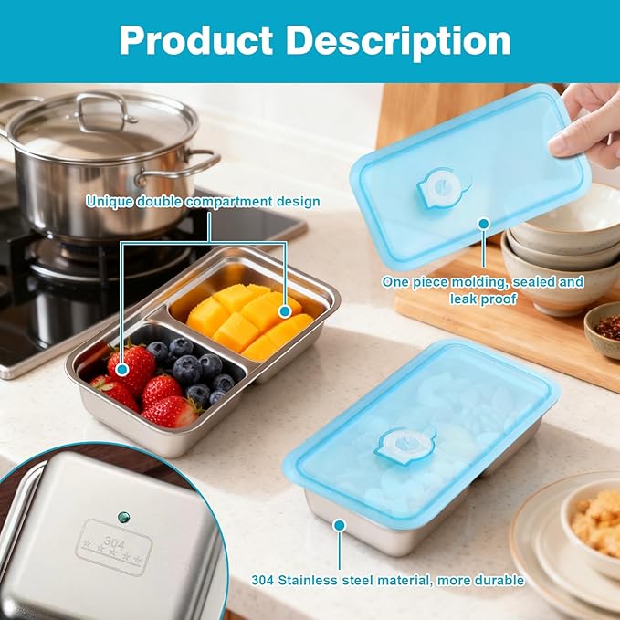 8Pcs Stainless Steel Snack Containers with Lids, Reusable Metal Snack Box for Travel and Outdoor Camping