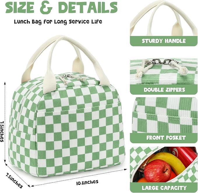 Bluboon Lunch Bag for Women Men Cute Corduroy Lunch Tote Bags Reusable Insulated Lunch Box Large Capacity Reusable Insulated Cooler for Work Picnic or Travel