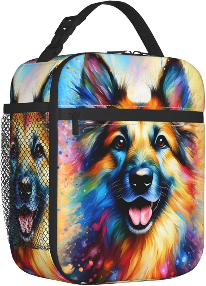 Reusable Dog Lunch Box for Kids Girls Boys Women Adult, Insulated German Shepherd Lunch Bag,Polyester Cooler Handbags Case for School Picnic Work Travel Beach or Hiking (Colorful)