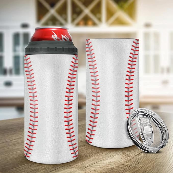 winorax Baseball Tumbler 4-in-1 Can Cooler Baseball Stainless Steel Insulated Tumblers Coffee Travel Mug Cup With Lid Gift Tumblers For Men Women Sports Gifts For Players Fan Coach Lovers