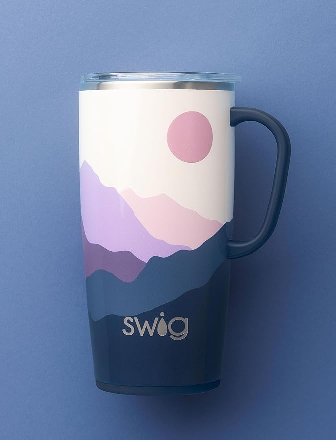 Swig Life 22oz Travel Mug, Insulated Tumbler with Handle and Lid, Cup Holder Friendly, Dishwasher Safe, Stainless Steel, Travel Coffee Cup, Insulated Mug with Lid (Moon Shine)