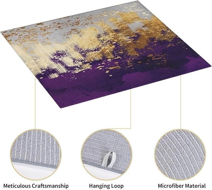 Purple Gold Abstract Art Dish Drying Mat for Kitchen Counter, Absorbent Microfiber Drying Pad for Dishes, Decorative Kitchen Mat for Sink Area & Coffee Bar, Foldable Reversible Purple Decor 16" x 18"