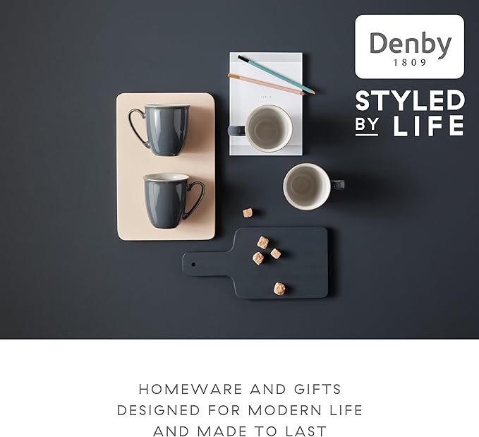 Denby - Elements Fossil Grey Dinner Set For 4-12 Piece Simple Ceramic Stoneware Tableware Set - Dishwasher Microwave Oven Safe - Scratch Chip Resistant