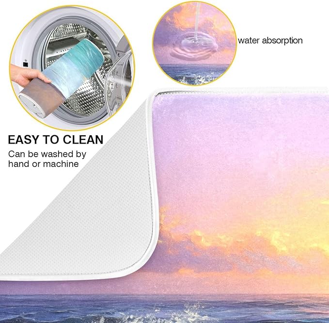 Sun Shines Waves Purple Sky Dish Drying Mat for Kitchen Counter Super Absorbent Dishes Pad Reversible Microfiber Protector Dish Draining Mats 18x24 inch