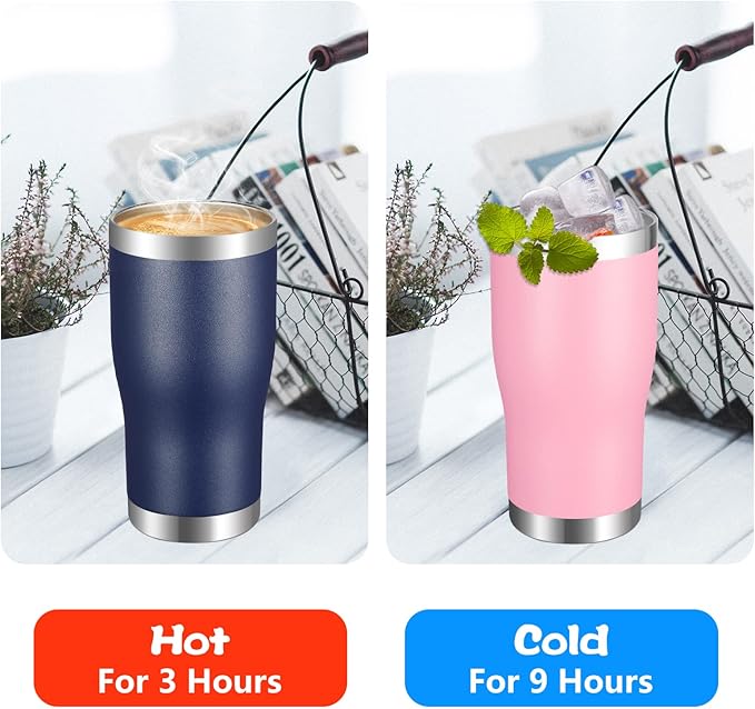 VEGOND 20oz Tumbler Stainless Steel Tumbler Cup with Lid And Straw Vacuum Insulated Double Wall Travel Coffee Mug(Navy Blue 6 Pack)