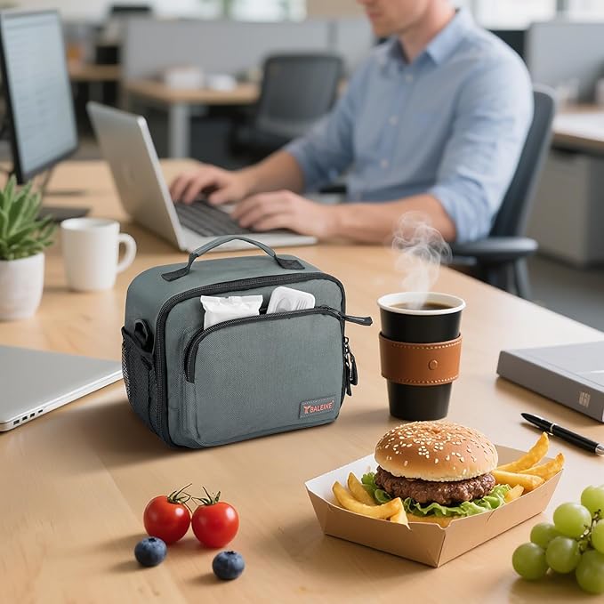 BALEINE Insulated Lunch Bag for Men Women, Leakproof Cooler Bag with Adjustable Shoulder Strap for Work Picnic, Lunch Box for Women Men (Small, Grey)