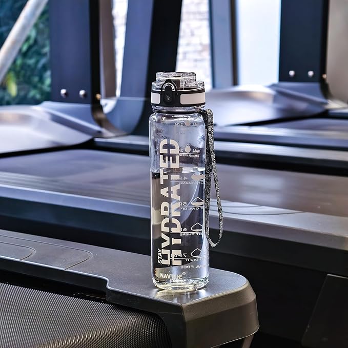 Water Bottle, 32 oz Sports Water Bottles with Time Marker Wide Mouth, Motivational and Leakproof Drink Bottle, BPA Free Tritan with Carry Strap for Gym Fitness Outdoor(Direct Drink 1 Bottle)