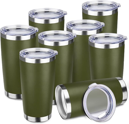 StarSpeed 20oz Tumbler Bulk with Lid, Stainless Steel Insulated Tumblers Double Wall Vacuum Insulated Travel Mug, Powder Coated Coffee Cups for Hot and Cold Drinks(Navy Green,8)
