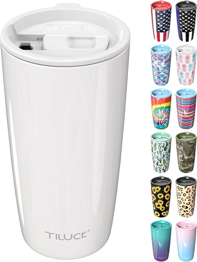 TILUCK 20 oz Tumbler with Leak-Proof Lid, Vacuum Insulated Stainless Steel Coffee Mug, Double-Walled Travel Tumbler for Hot and Cold Drinks