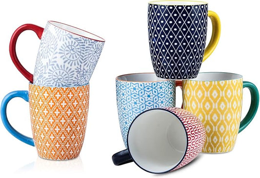 Selamica 16 oz Porcelain Coffee Mugs Set of 6, Coffee Cups Ceramic With Handle, Dishwasher, Oven, Microwave Safe, Assorted Colors