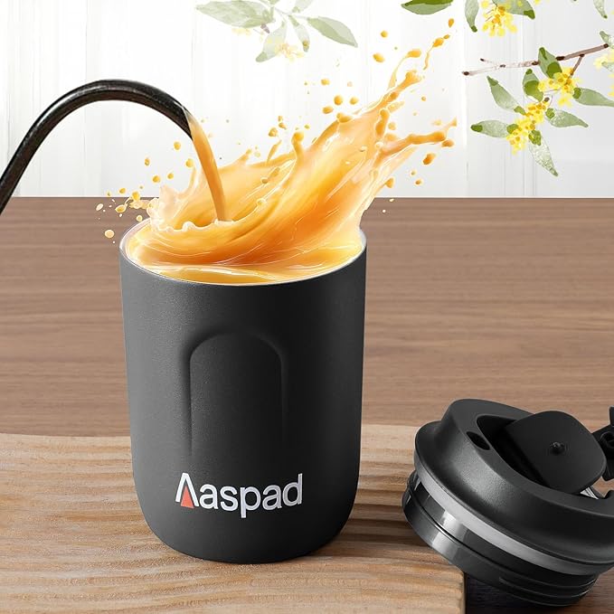 Stainless Steel Coffee cup Travel Mug Double Wall Vacuum cup Reusable Tumbler Cup for car Thermos with Lid for Keep Hot/Ice Coffee (Black)