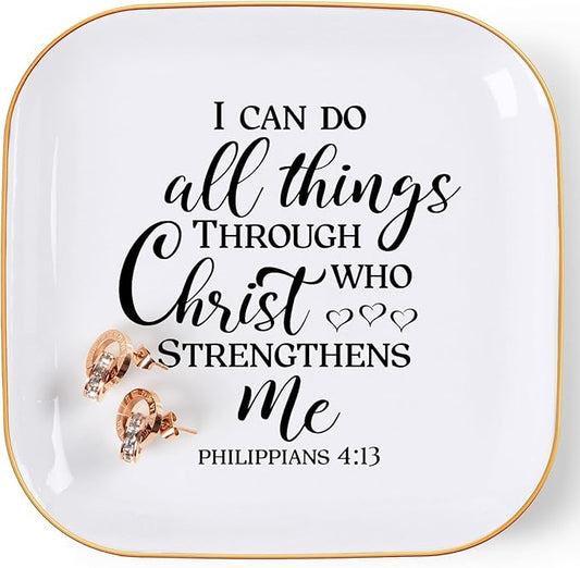 Christian Gifts for Women Faith Jewelry Dish - I Can Do All Things Through Christ Who Strengthens Me, Inspirational Religious Gifts for Women Birthday Christmas Mothers Day Catholic Gifts