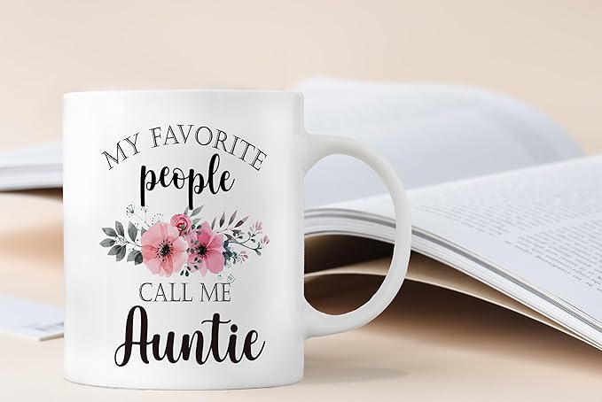 QASHWEY Auntie Mug, Auntie Coffee Mug, Auntie Gifts from Nephew Niece, Mothers Day Gifts for Auntie, Aunt Mug Cup Gifts for Auntie, My Favorite People Call Me Auntie Coffee Cups Ceramic 11oz, 338LD