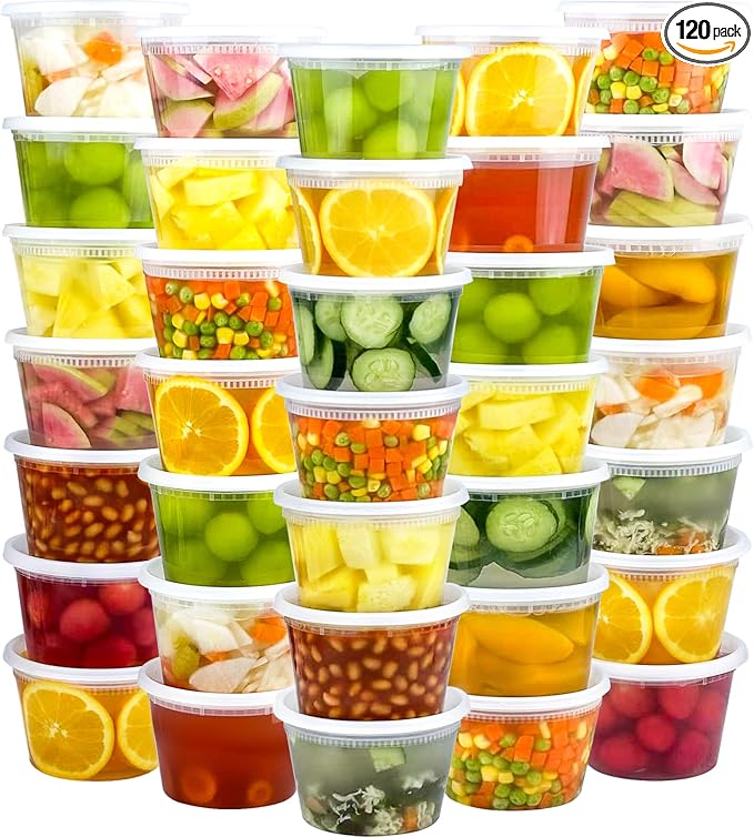 60 Sets (120-Piece) Deli Containers with Lids 16 oz, Leak-Proof & BPA Free Airtight Takeout Plastic Food Storage Containers for Soup, Freezer/Microwave/Dishwasher Safe