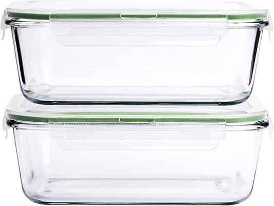 63 Oz 2 Pcs Large Glass Food Storage Containers 8 Cups Family Size Set Baking Containers with Locking Lids Storing food, BPA Free Leak Proof Microwave Oven Safe (2, 63 OZ)