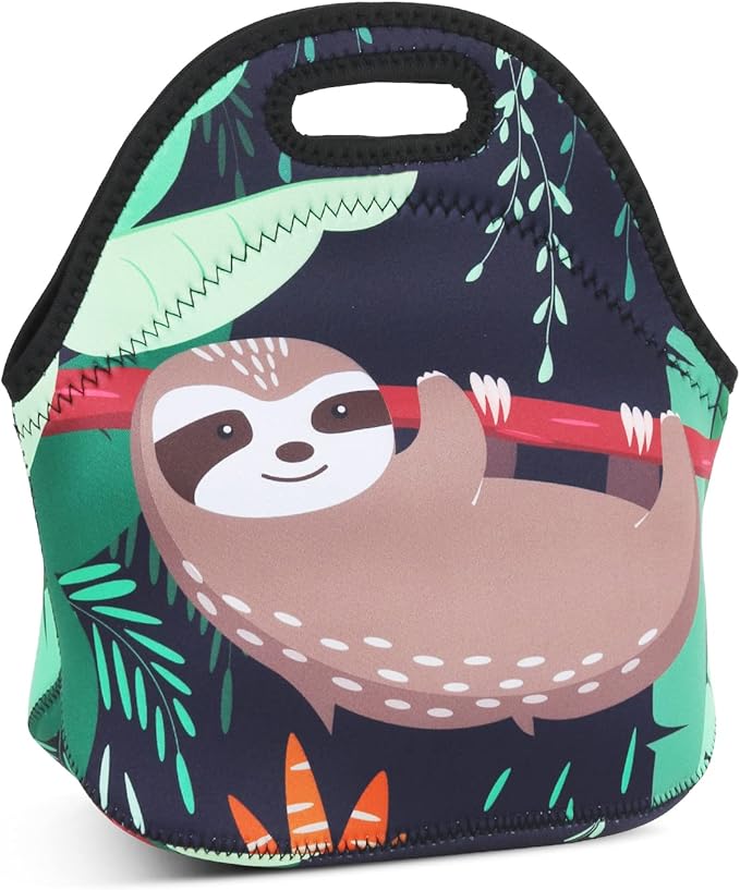 Violet Mist Womens Reusable Neoprene Lunch Bag Insulated Lunch Box Cute Sloth Animal Thermal lunch bags Bags Waterproof lunchbags Food Handbag Meal Prep Lunchbags Travel Work Gift for Women Men Adult