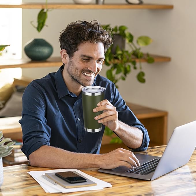 StarSpeed 20oz Tumbler Bulk with Lid, Stainless Steel Insulated Tumblers Double Wall Vacuum Insulated Travel Mug, Powder Coated Coffee Cups for Hot and Cold Drinks(Navy Green,1)