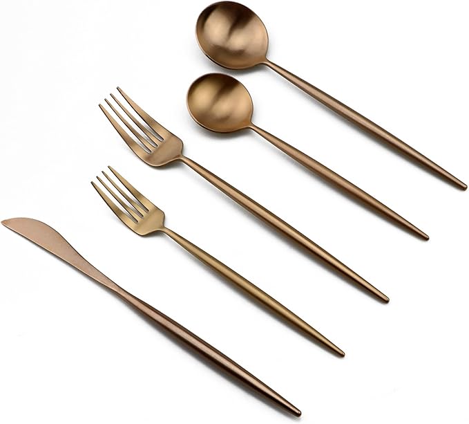 20-Pieces Luxury Rose Gold 18/10 Stainless Steel Flatware Set, Matte Finish, Service for 4
