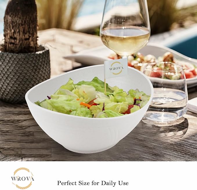 Wrova Wheat Straw Bowls Set of 2 with Textured Pattern,Unbreakable Large Salad Bowls,Plastic Bowls Dishwasher & Microwave,Sturdy and Stackable Kitchen Bowl Sets for Serving,Oatmeal.White