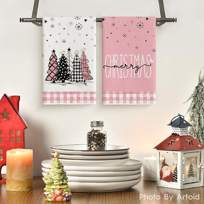 Artoid Mode Xmas Tree Snowman Snow Merry Christmas Kitchen Towels Dish Towels, 18x26 Inch Hello Winter Seasonal Decoration Hand Towels Set of 4
