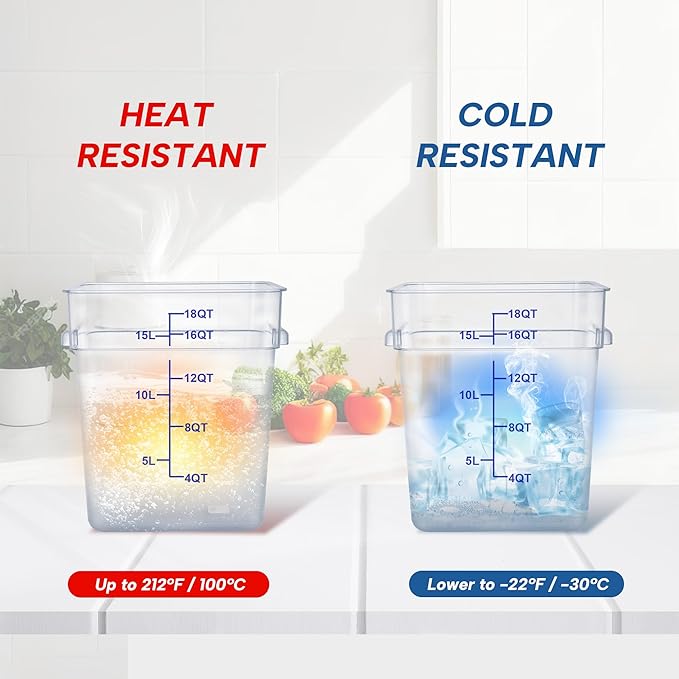 4 Pack Food Storage Containers, 18 Quart with Lids, Square Commercial Containers with Scale, Clear NSF Food Organizing, Polycarbonate