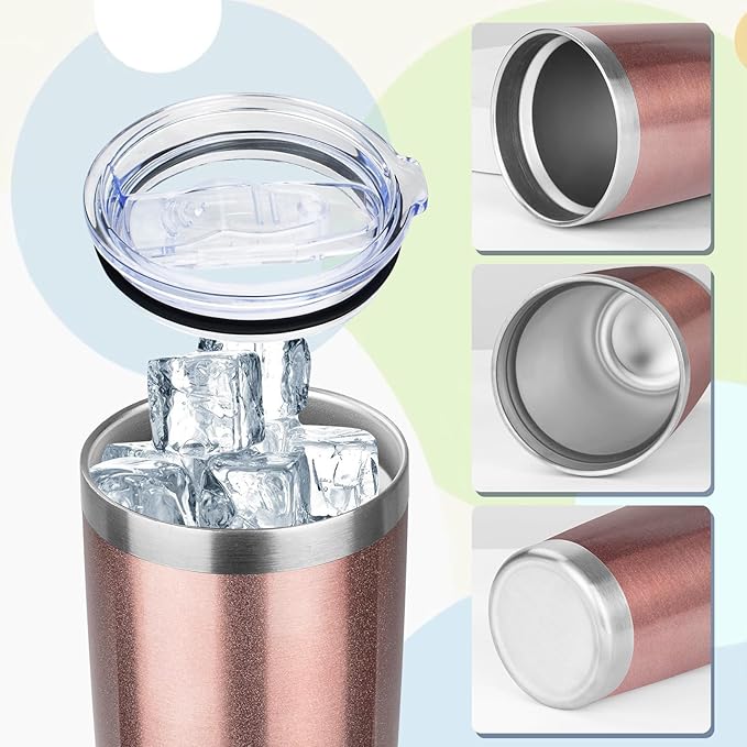 20oz Tumbler with Lid Stainless Steel Insulated Tumblers Travel Coffee Tumbler Bulk Double Wall Vacuum Insulated Water Cup Christmas Gifts for Women Men Her Him Home Office (Rose Gold, 1pack)