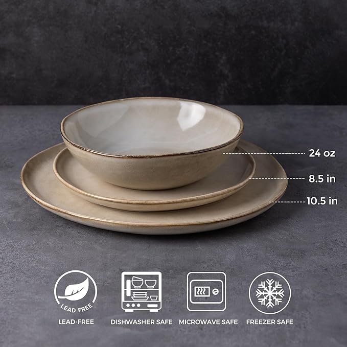 AmorArc Ceramic Dinnerware Sets,Handmade Reactive Glaze Stonewre Plates and Bowls Sets,Highly Chip and Crack Resistant | Dishwasher & Microwave Safe Dishes Set,Service for 4 (12pc)