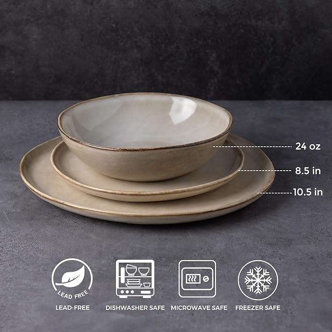 AmorArc Ceramic Dinnerware Sets,Handmade Reactive Glaze Stoneware Plates and Bowls Sets,Highly Scratch Resistant | Dishwasher & Microwave Safe Dishes Set,Service for 8 (24pc)