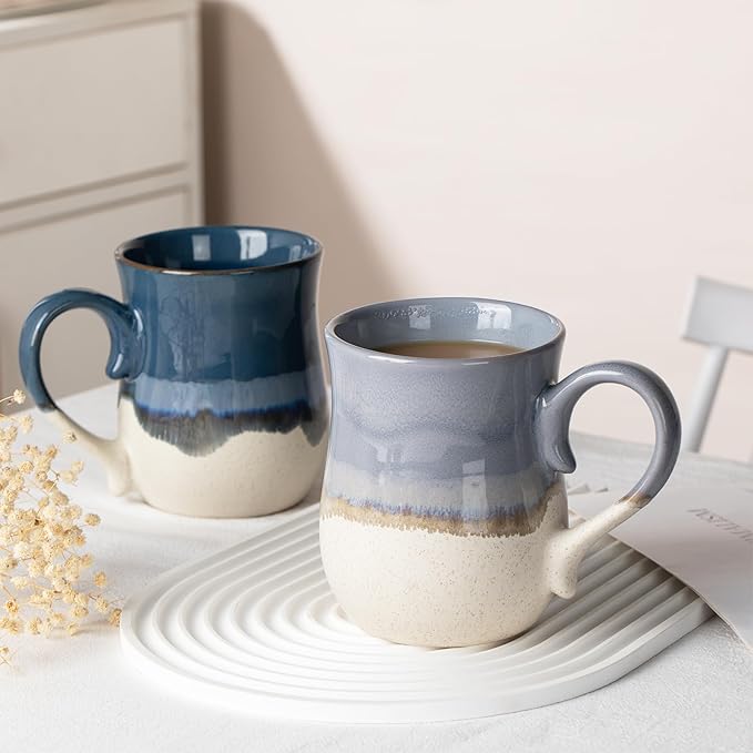 20 OZ Large Coffee Mugs, Ceramic Coffee Mug Big Tea Cups with a Large Handle for Office and Home, Microwave and Dishwasher Safe (20 OZ Grey Blue)