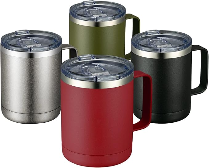 MEWAY 12oz Coffee Mug With Handle 4 Pack Bulk,Stainless Steel Insulated Travel Tumblers With Sliding Lid,Double Wall Vacuum Camping Cup for Hot & Cold Drinks Tea (Multicolor,Set of 4)