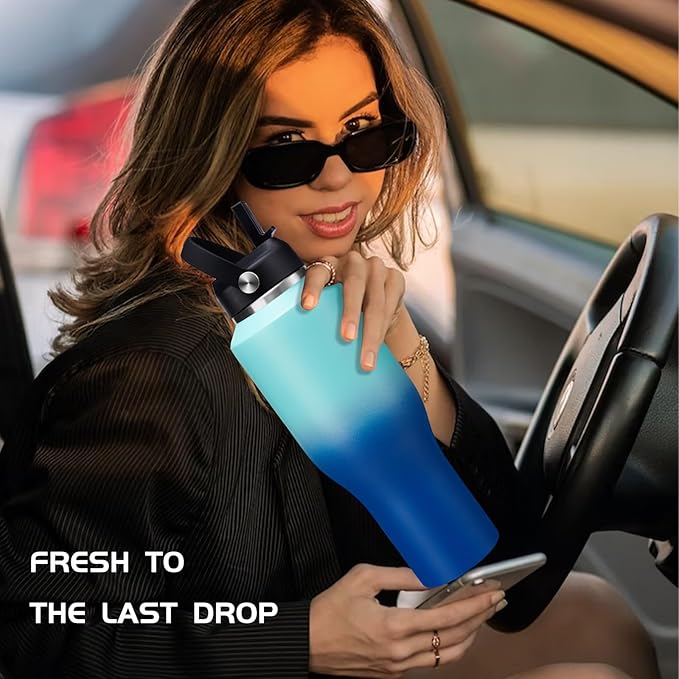 Insulated Water-Cup Skinny-Bottle 40 oz - Stainless Steel Insulated Water Bottles fits in Cup Holder, Leak Proof Metal Flask Water Cup with Straw Spout Lids for Women Men