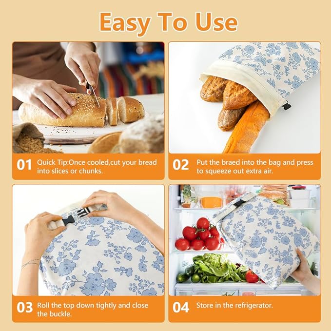 Bread Bags for Homemade bread,2 Pack Sourdough Bread Bags,Beeswax Bread Bags for Bourdough,Reusable Bread Storage