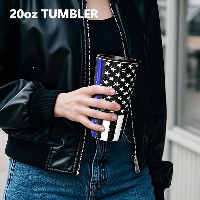 TILUCK 20 oz Tumbler with Leak-Proof Lid, Vacuum Insulated Stainless Steel Coffee Mug, Double-Walled Travel Tumbler for Hot and Cold Drinks(BlackFlag, 20oz)