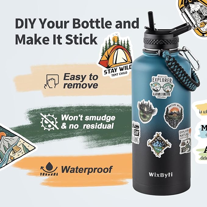 87 oz Insulated Water Bottle with Straw (Cold for 48 Hrs), Half Gallon Stainless Steel Triple Wall Vacuum Sports Water Jug, Leakproof Hydro Cup Flask with Straw Spout Lids & DIY Stickers