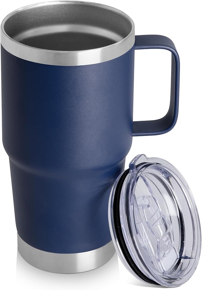 20oz Tumbler with Lid, Stainless Steel Tumbler with Handle, Metal Insulated Travel Coffee Mug with Handle, Double Wall Vacuum Spill Proof Tumbler Cup, Navy 1 Pack