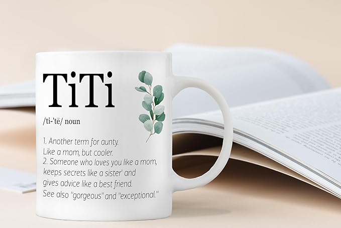 QASHWEY Titi Gifts Coffee Mug, Titi Aunt Auntie Gifts from Nephew Niece, AuntMug, Mothers Day Christmas Mug Tea Cup Gifts for Titi Aunt Auntie, TitiDefinition Coffee Cups Ceramic 11oz