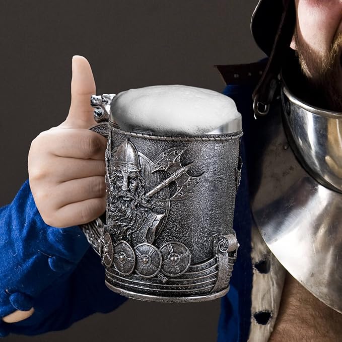 Viking Mug Beer Stein Tankard, Stainless Steel Ideal Drinkware for Coffee Cup Nordic Style Gifts for Men