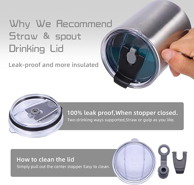 Volhoply 12oz Insulated Leakproof Coffee Mug with Flip & Straw Lid Bulk 8 Pack,Double Wall Vacuum Stainless Steel Travel Tumbler Cup with Handle,Reusable Camping Keep Cold/Hot(Silver,8 Set)