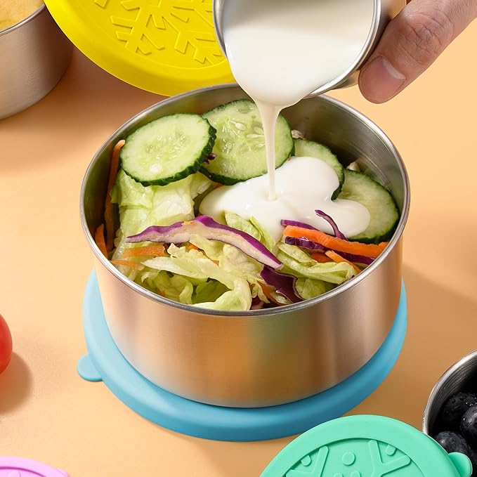 304 Stainless Steel Containers with Lids Small for Lunch, Leak-Proof Stainless Steel Food Storage Containers for Back to School Kids, 5 Pack Stackable (2oz, 4oz, 8oz, 14oz, 24oz)