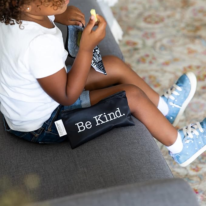 Bumkins Reusable Snack Bags, for Kids School Lunch and for Adults Portion, Washable Fabric, Waterproof Cloth Zip Bag, Supplies Travel Pouch, Food-Safe Storage, 2-pk Born This Way Be Kind