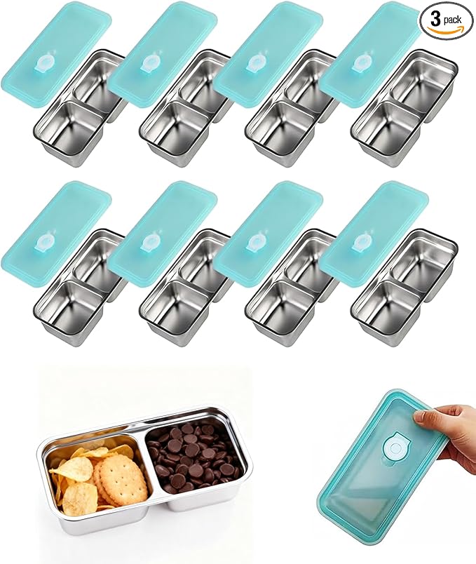8Pcs Stainless Steel Snack Containers with Lids, Reusable Metal Snack Box for Travel and Outdoor Camping