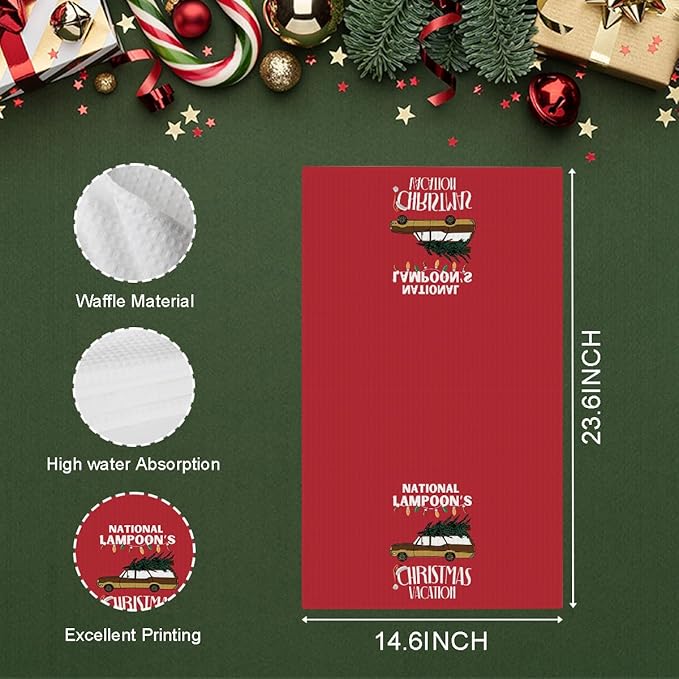 Christmas Vacation Decorations,National Lampoon Funny Christmas Decor,Xmas Classic Movie Drying Hand Kitchen Dish Towels Set of 2,Funny Winter Home Kitchen Decoration 14 x 23 Inches